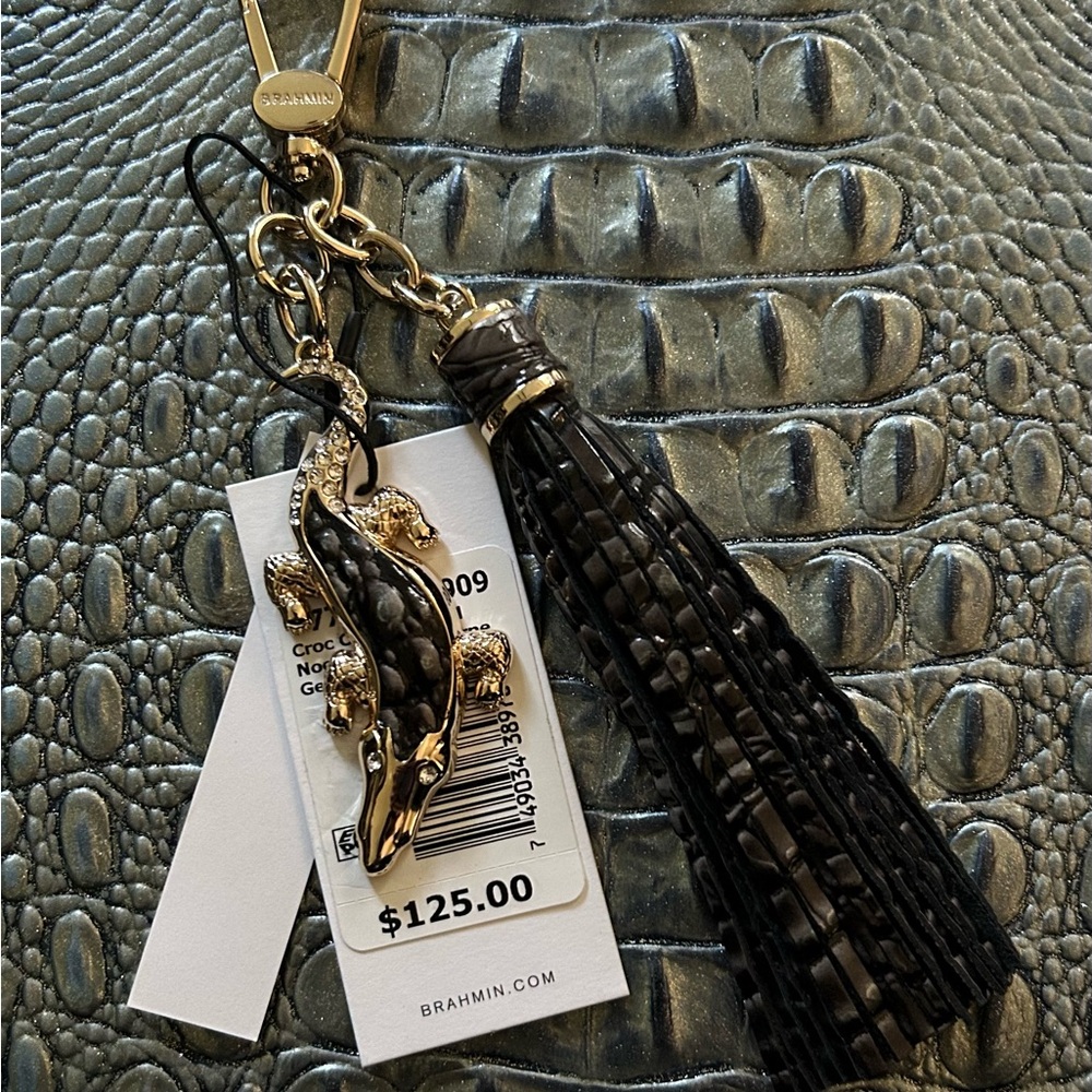 Brahmin Black and Gray Crocodile Key Chain